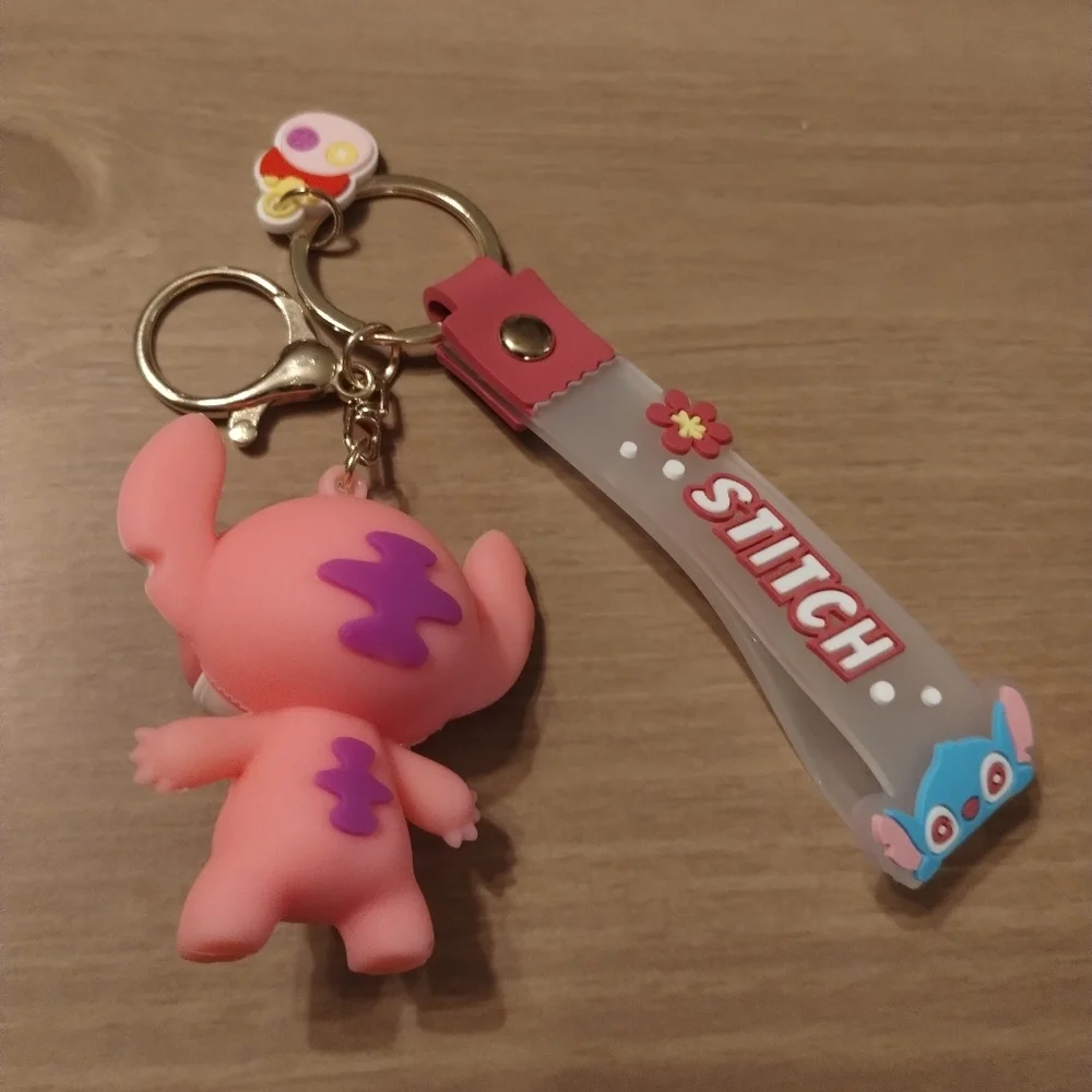 New Disney 3D Rubber Pink Stitch Keychain | Cute Lilo & Stitch Bag Charm